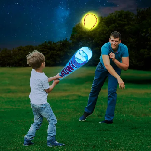 Vista 4 de Geefuun Juguetes de piscina, juegos de playa para niños, béisbol inflable con luz LED que brilla en la oscuridad, fiesta de murciélagos al aire