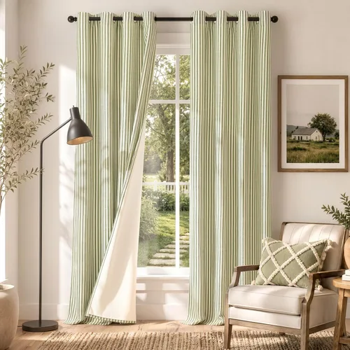 Vista 32 de Cortinas de cocina estilo granja a rayas Vangao de 24 pulgadas de largo, cortinas de lino para café, cortinas de nivel con rayas, cortinas Boxter