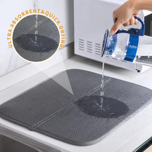 Vista 4 de Paquete de 2 tapetes de secado de platos para encimera de cocina, absorbentes, tapetes escurridor de platos de microfibra, almohadilla de secado