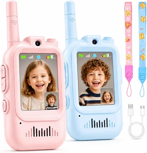 Vista 12 de Walkie Talkies de video para niños, paquete de 2 recargables con pantalla