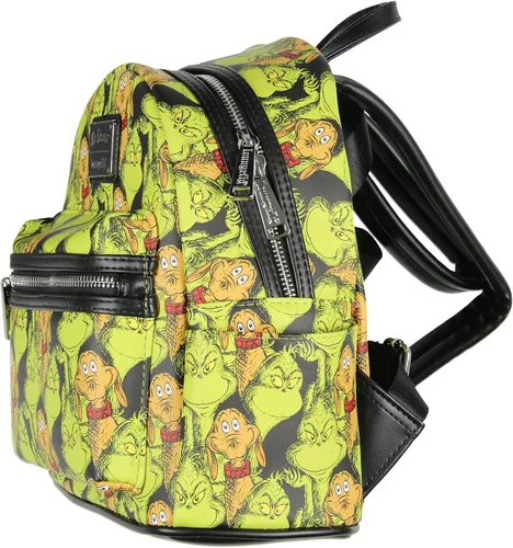Vista 3 de Loungefly Dr. Seuss The Grinch and Max - Mini mochila de piel sintética con estampado completo, Multi colorido, Viajar