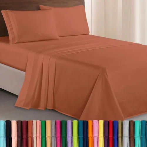 Vista 78 de Elegant Comfort Lujoso juego de sábanas de microfibra de alta calidad 1500 hoteleras bordadas de tres líneas más suaves de 4 piezas, resistente a