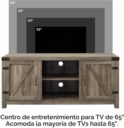 Vista 5 de Walker Edison Georgetown mueble moderno y rústico para televisores de hasta 65 pulgadas, con puerta doble tipo granero, 58 pulgadas, gris