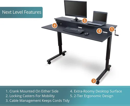 Vista 6 de DESK STORE - Escritorio para computadora ajustable para estar sentado o parado