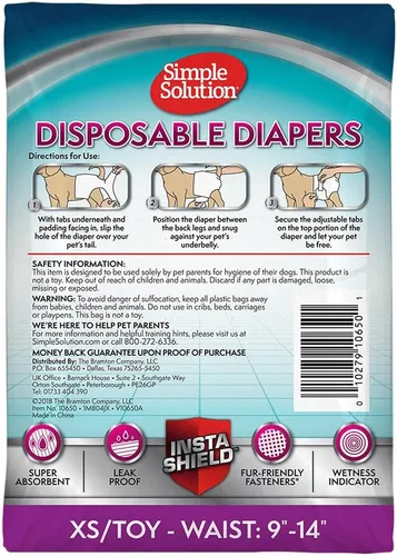 Vista 7 de Simple Solution Pañales desechables para perras, pañal a prueba de fugas para perros, entrenamiento para ir al baño, entrenamiento XS