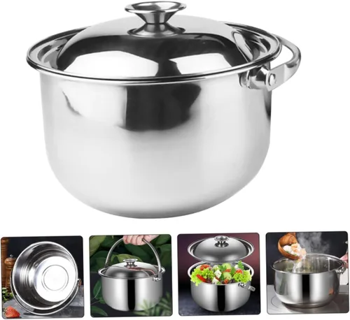 Vista 4 de KICHOUSE Olla de cocina de acero inoxidable Olla de acero inoxidable Petit Kitchen Stock con tapa Tazones grandes para mezclar Multifuncional