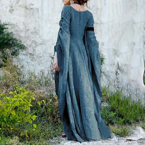 Vista 4 de Vestidos victorianos vintage para mujer, vestido de princesa irlandesa renacentista, vestido de hada, vestido de manga larga acampanada, vestido