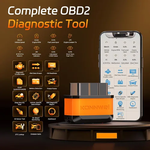 Vista 5 de KONNWEI Escáner OBD2 Bluetooth 5.2, herramienta de diagnóstico de escáner de coche inalámbrico para iOS y Android para pruebas de rendimiento
