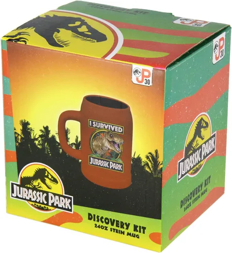 Vista 4 de Taza de café de cerámica con texto en inglés "I Survived Jurassic Park T-Rex, 24 onzas