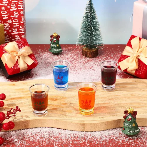 Vista 3 de Nosiny 24 vasos de chupito de Navidad de 1.2 onzas Team Naughty Team Nice Novedosos vasos de chupito de acrílico transparentes de Navidad