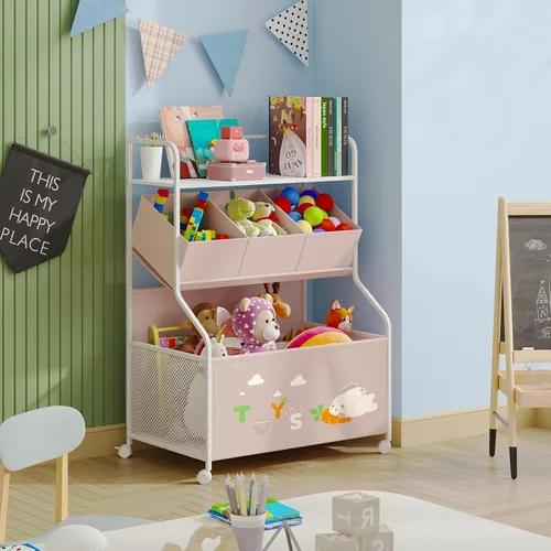 Vista 3 de BBLIKE Organizador de Almacenamiento de Juguetes con Ruedas - Caja de Juguetes Grande de 3 Niveles para Niños, Almacenamiento de Cofre de Juguetes