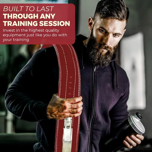 Vista 7 de Cinturón para levantamiento de peso con hebilla palanca, 0.4 pulgadas de FlexzFitness, Rojo