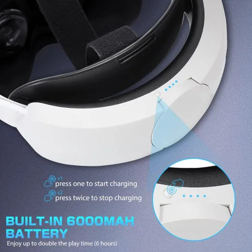 Vista 5 de Quest 2 Elite Strap with Battery 6000mAh Vrbort Adjustable VR Headset Strap Replacement Fast Charging White