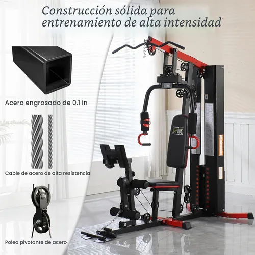 Vista 3 de Fitvids Home Gym Equipment, Multifunctional Full Body Workout Weight Machine Station with Weight Stack, All in One Exercise Equipment with Pulley