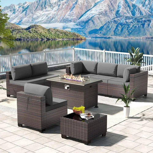 Vista 75 de Kullavik - Juego de muebles para exterior de 6 piezas con sofá modular de ratán de polietileno, color negro