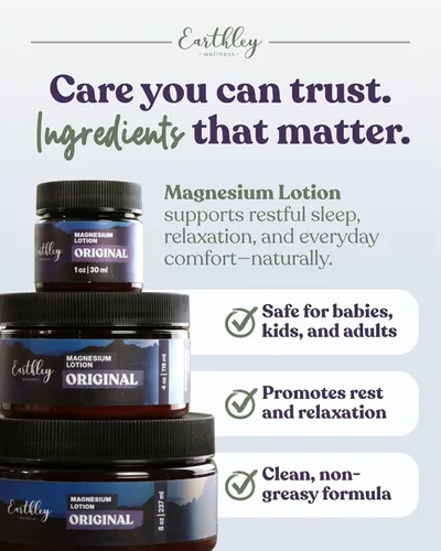 Vista 3 de Earthley Wellness, Loción de magnesio, ganadora del premio Parent's Picks, crema para promover la relajación, el descanso y la recuperación