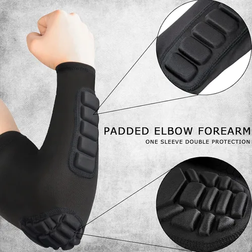 Vista 3 de Hobrave Mangas acolchadas para brazos, paquete de 2 almohadillas de protección de compresión para codo y antebrazo a prueba de golpes para Negro