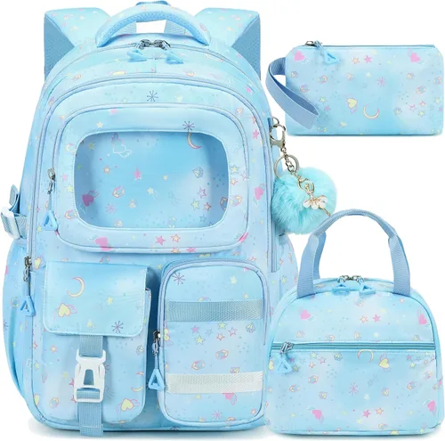 Vista 11 de AO ALI VICTORY - Mochila para niñas con lonchera, mochilas escolares para niños y niñas de escuela primaria y secundaria, lindo juego de mochilas