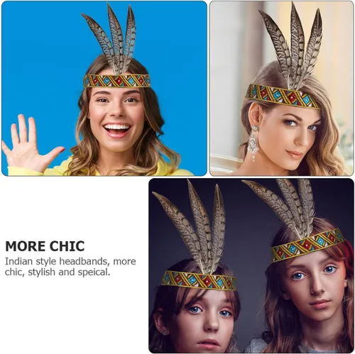 Vista 8 de ABOOFAN 10 piezas de diadema bohemia de plumas para el cabello tocado de Mardi Gras diadema india Color Variado