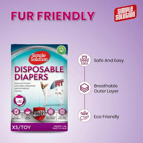 Vista 3 de Simple Solution Pañales para perros desechables, 12 unidades, XS