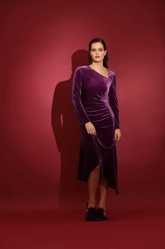 Vista 5 de Maggy London Vestido asimétrico de manga larga con cuello y dobladillo para mujer