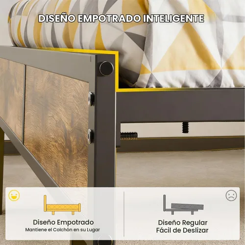 Vista 7 de PROTEA Base de cama de tamaño individual con luces LED y estación de carga, cabecera tapizada con almacenamiento, plataforma resistente con listones