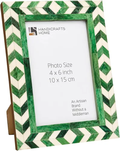 Vista 17 de Handicrafts Home Marco de fotos de mosaico chevron – Marco de fotos hecho a mano con incrustaciones de hueso de 4 por 6 para decoración de mesa