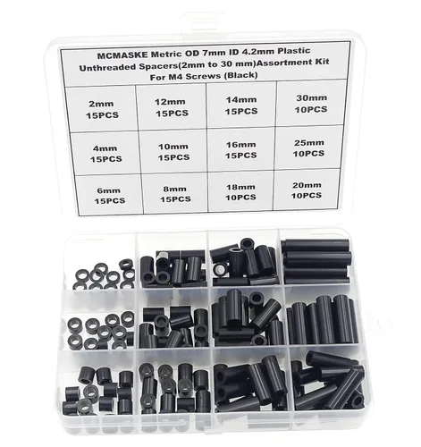 Vista 10 de Espaciadores roscados no roscados de plástico métrico DE 7 mm DI 3.2 mm (de 2 mm a 30 mm) Kit de surtido para tornillos M3;Espaciadores