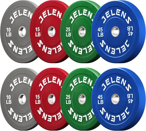 Vista 20 de Juego de Placas de Peso para Barra Olímpica JELENS, Juego de Pesos de Goma de 2 Pulgadas Negro/Colorido para Entrenamiento de Fuerza y Levantamiento
