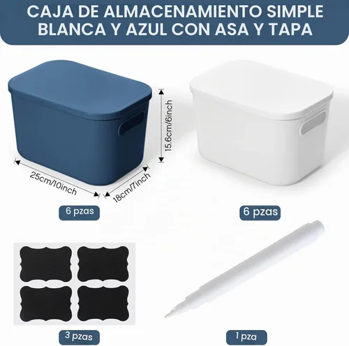 Vista 2 de Thyle Paquete de 12 cubos de almacenamiento de plástico azul y blanco
