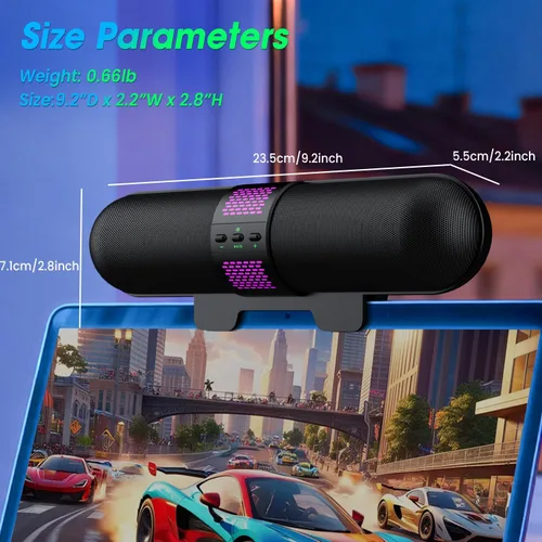 Vista 9 de BESTISAN Altavoz para computadora, conexión Bluetooth 5.3/USB con cable A/C, 6 modos de luz RGB, barra de sonido