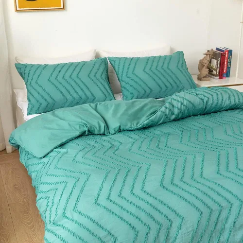 Vista 2 de Juego de funda de edredón individual (66 x 90 pulgadas), diseño copetudo, juego de ropa de cama de microfibra azul, 2 piezas, funda de edredón