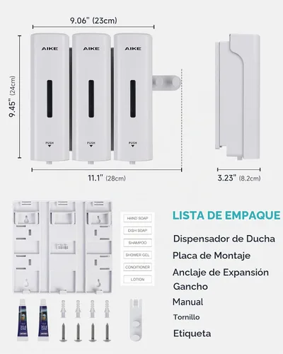 Vista 9 de AIKE Dispensador de champú y acondicionador de ducha de 3 cámaras para baño Blanco
