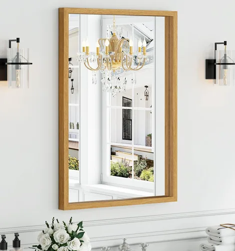 Vista 14 de Syndra Espejo de baño con marco de madera negra, 22 x 30 pulgadas, moderno espejo de tocador para pared, marco delgado y profundo impermeable Negro