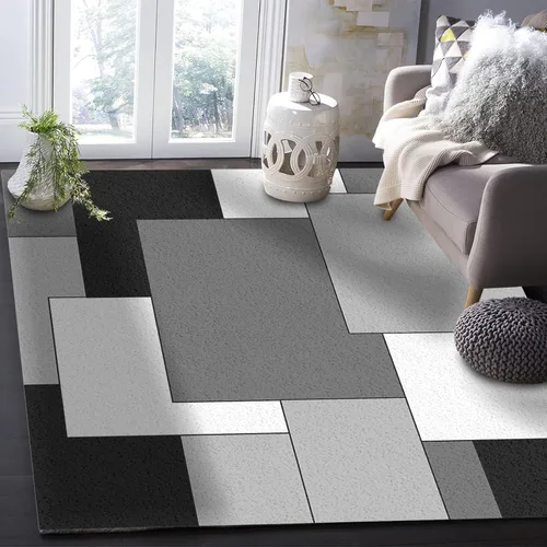 Vista 18 de Alfombra abstracta rosa y gris de San Valentín de 2 x 3 pies, alfombra estética geométrica moderna, antideslizante, rectangular, lavable