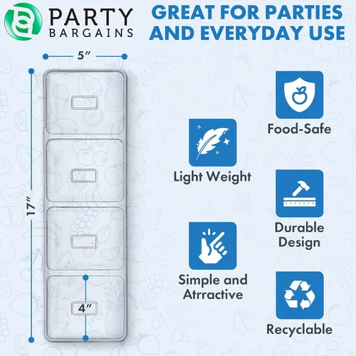 Vista 2 de Bandeja rectangular desechable de plástico para servir Excelente para bodas, bufés, cenas y fiestas 17 x 12 pulgadas 4 unidades Transparente