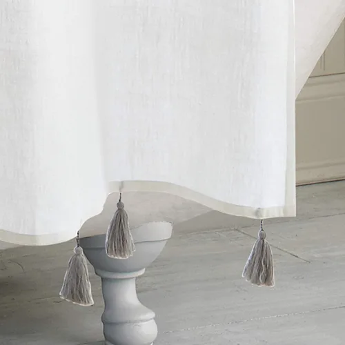 Vista 5 de Panama Stripe Cortina de ducha 100% tela de algodón para baño, de 72 x 72 pulgadas /182.88 x 182.88 cm. Borla estilo bohemio de granja, tela