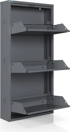 Vista 4 de CEHA Zapatero de metal de 3 niveles con tapa, organizador de almacenamiento de zapatos duradero para entrada, estante de zapatos que ahorra espacio