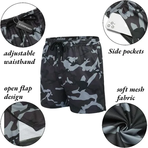Vista 5 de COOFANDY Paquete de 2 pantalones cortos de entrenamiento de gimnasio para hombre, pantalones de malla ligeros para culturismo, entrenamiento