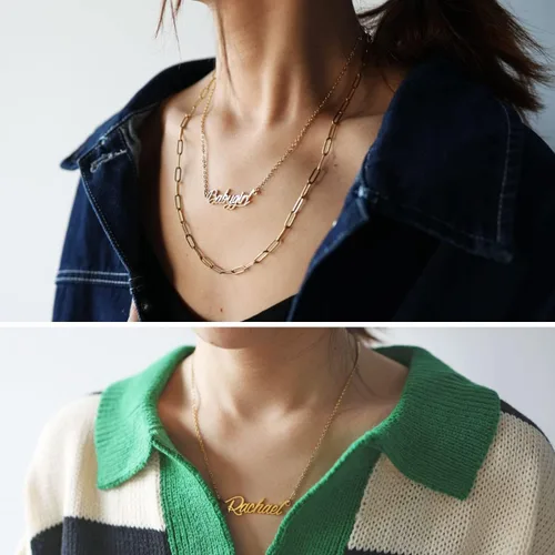 Vista 3 de Aoloshow Collar con nombre personalizado con cualquier nombre, joyería para mujer, regalo de dama de honor para nueva mamá, Metal, no aplica