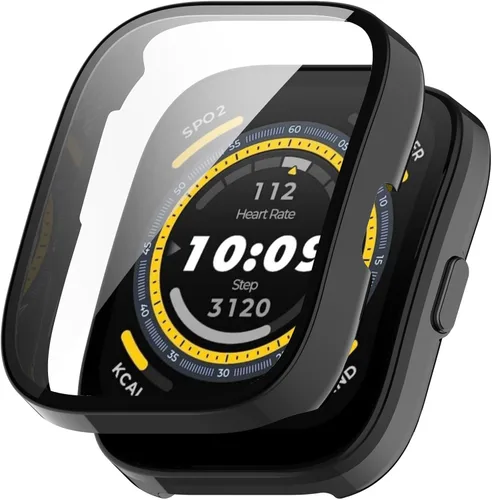 Vista 2 de Protector de pantalla diseñado para Amazfit Bip 5 con película de vidrio templado, parachoques de policarbonato duro, cubierta completa, accesorios