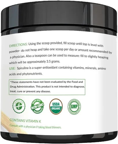 Vista 4 de Polvo de espirulina orgánica USDA de alta calidad, espirulina orgánica de algas verdes azules de California y Hawái, 100% vegetariana y vegana, sin
