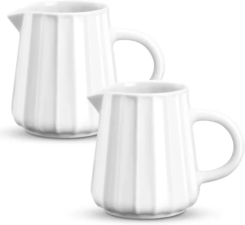 Vista 17 de Gurygo Jarra de Crema de 2 Oz (Juego/2) con Asa, Pequeña Jarra de Crema Clásica de Porcelana Fina Blanca, Pequeña Jarra de Leche para Café, Leche