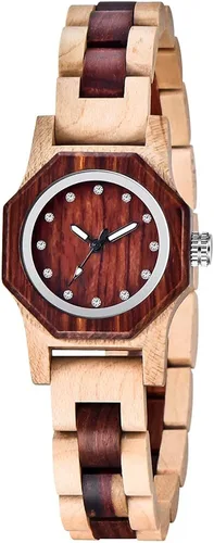 Vista 7 de Reloj de madera para mujer con correa de madera de cuarzo, analógico, colorido, relojes de madera de bambú para mujer, BS-WM01-MADERA