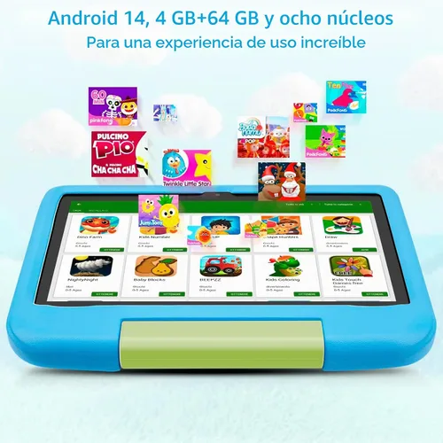 Vista 4 de Tableta para niños de 10 pulgadas, Android 14 para niños, Octa-Core, 4 GB de RAM 64 GB ROM expandible, IPS HD 1280 x 800, WiFi 6, batería de 5000
