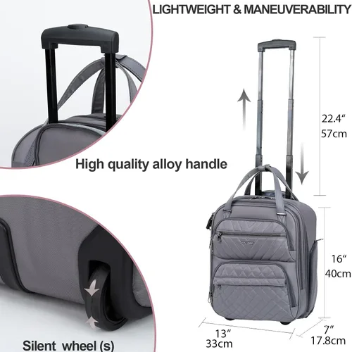 Vista 3 de KROSER Maleta de mano para debajo del asiento, multifuncional, 16 pulgadas, ligera, para mujer, Gris oscuro