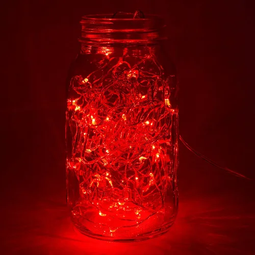 Vista 4 de Hometown Evolution, Inc. Luces de Hadas Rojas - Funcionan con Baterías - 6 Pies 20 Luces Micro LED Rojas en Alambre de Cobre - Impermeables para Uso