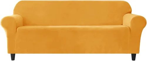 Vista 26 de Funda elástica para sofá de 3 cojines, 1 funda de terciopelo para sofá, fundas protectoras de muebles con parte inferior elástica, lavable a máquina