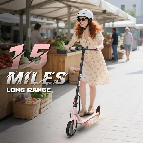Vista 5 de WERHY Scooter eléctrico, motor de 500 W/350 W, neumáticos sólidos de 8.5 Rosa
