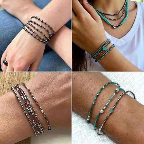 Vista 7 de [2 MM/280 piezas] Cuentas de acero inoxidable negras redondas de metal espaciador a granel para hacer joyas DIY, collar, pulsera